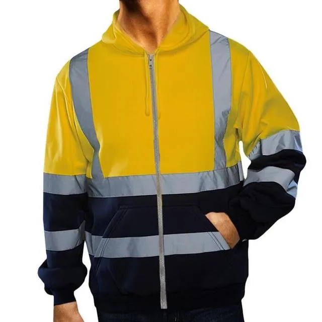 Xituodai Men Workwear High Visibility Work Jacket Coat Mens Reflective Safety Sweatshirt Hooded Coat Wrok Clothing Winter Jacket