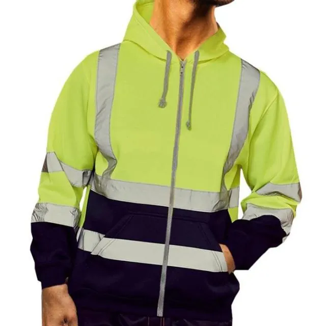 Xituodai Men Workwear High Visibility Work Jacket Coat Mens Reflective Safety Sweatshirt Hooded Coat Wrok Clothing Winter Jacket