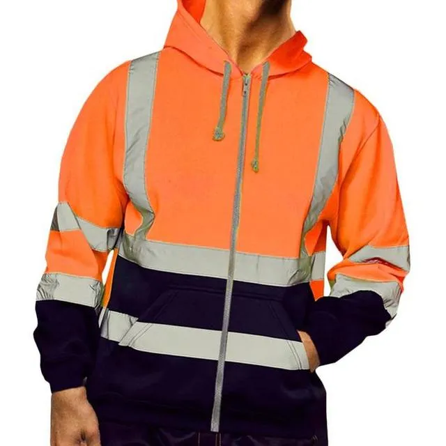 Xituodai Men Workwear High Visibility Work Jacket Coat Mens Reflective Safety Sweatshirt Hooded Coat Wrok Clothing Winter Jacket