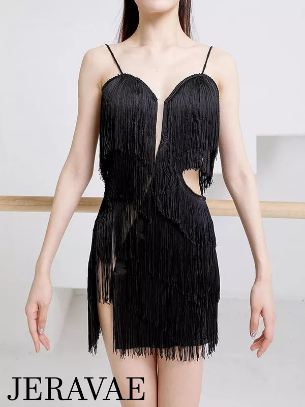 ZYM Dance Style Body Twist Fringe Dress #2118 with High-Waist Cutout and Layered Fringe Details Available in 3 Colors PRA 704 in