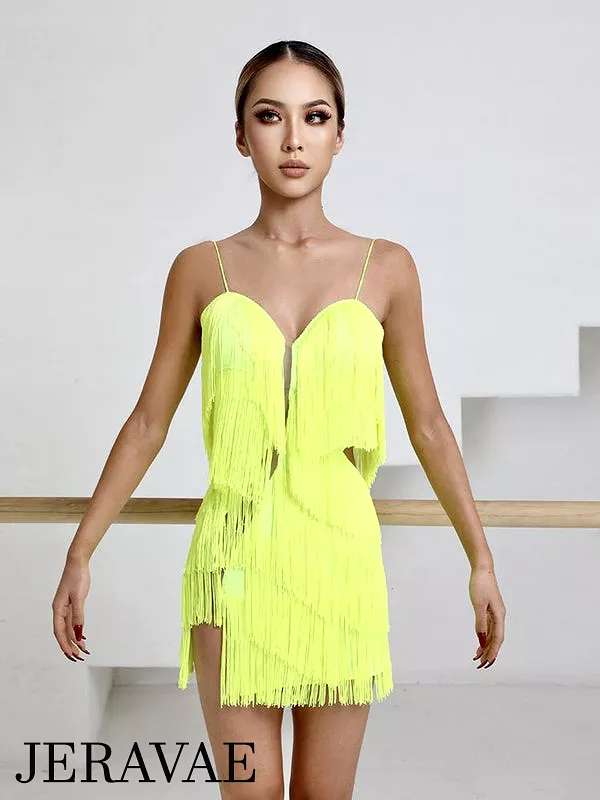 ZYM Dance Style Body Twist Fringe Dress #2118 with High-Waist Cutout and Layered Fringe Details Available in 3 Colors PRA 704 in